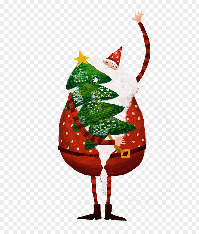 Santa Claus Holding A Christmas Tree Gift PNG