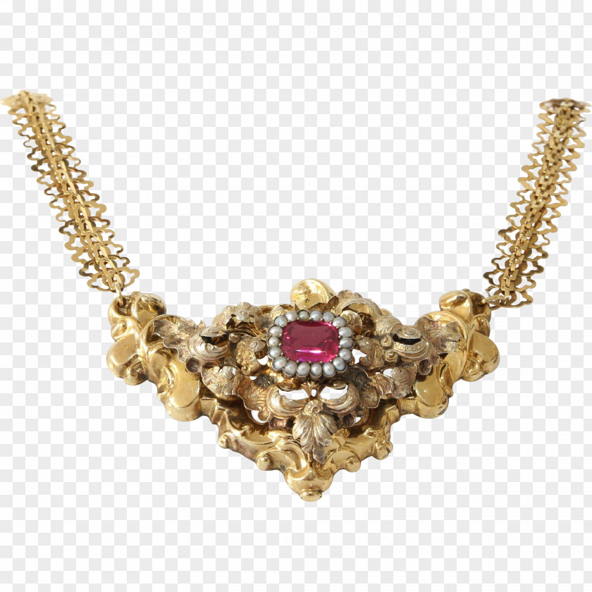 Necklace Pendant Ruby Sapphire Pearl PNG