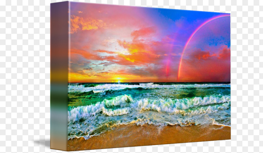 Beach At Sunset Shore Sky Painting Wind Wave Sea PNG