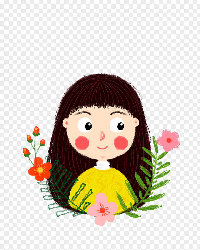 Cartoon Long Hair Small Lotus Designer PNG