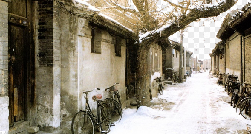 The Old Beijing Alley In Snow Scene Nanluoguxiang Hutong Khanbaliq Street PNG