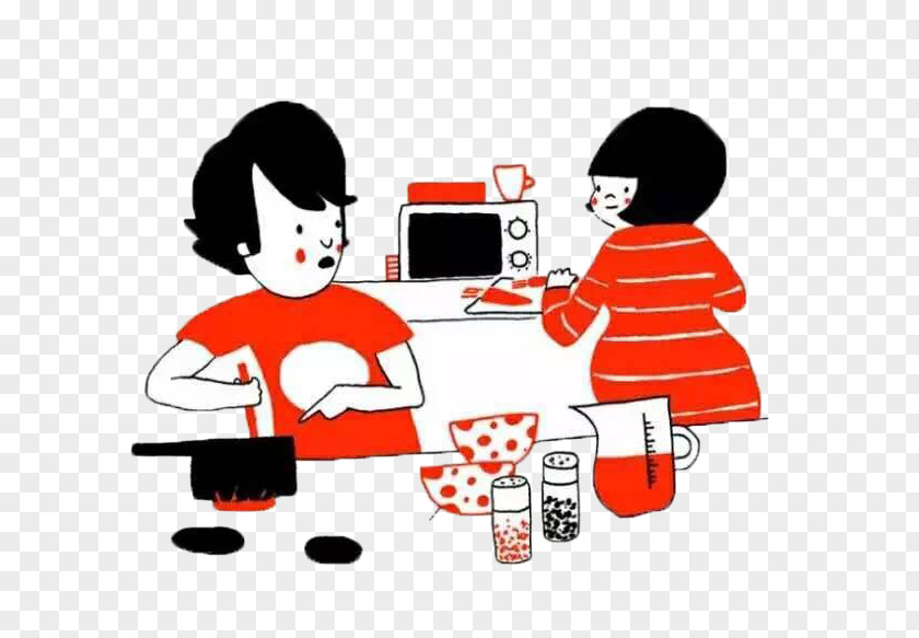A Couple Of Small Couples Cooking At Home Is Fortunate Soppy: Love Story Comics Hug Illustration PNG