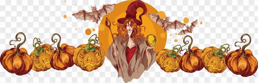 Hand Painted Pumpkin Witches Witchcraft PNG