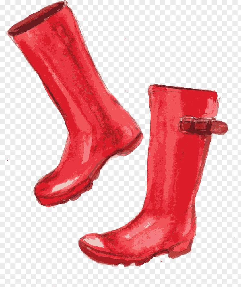 Hand-painted Watercolor Red Boots Wellington Boot Painting Shoe PNG