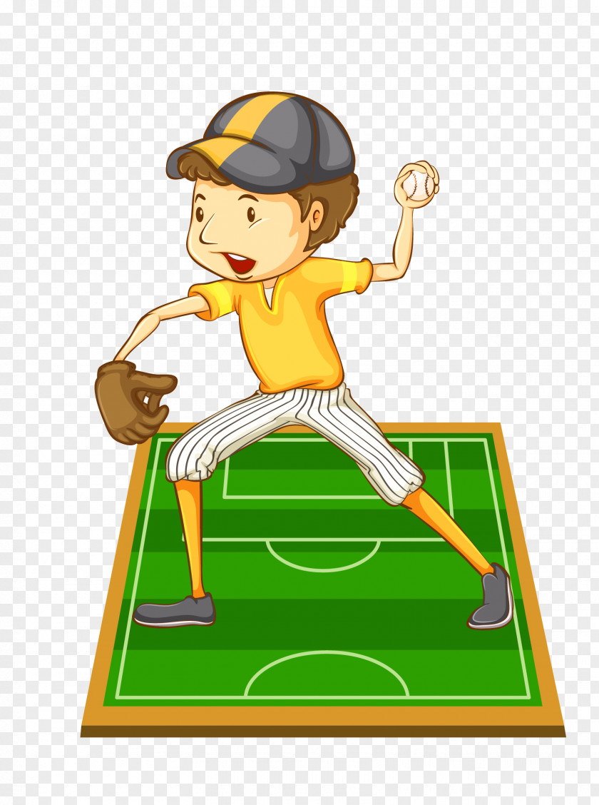 Vector Cartoon Hand Painted School Baseball Game Player Drawing Illustration PNG