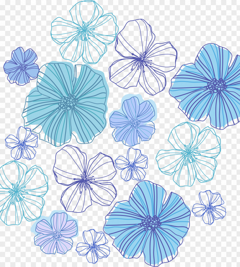 Hand-painted Blue Earth Vector Material Drawing Line Art Floral Design Clip PNG