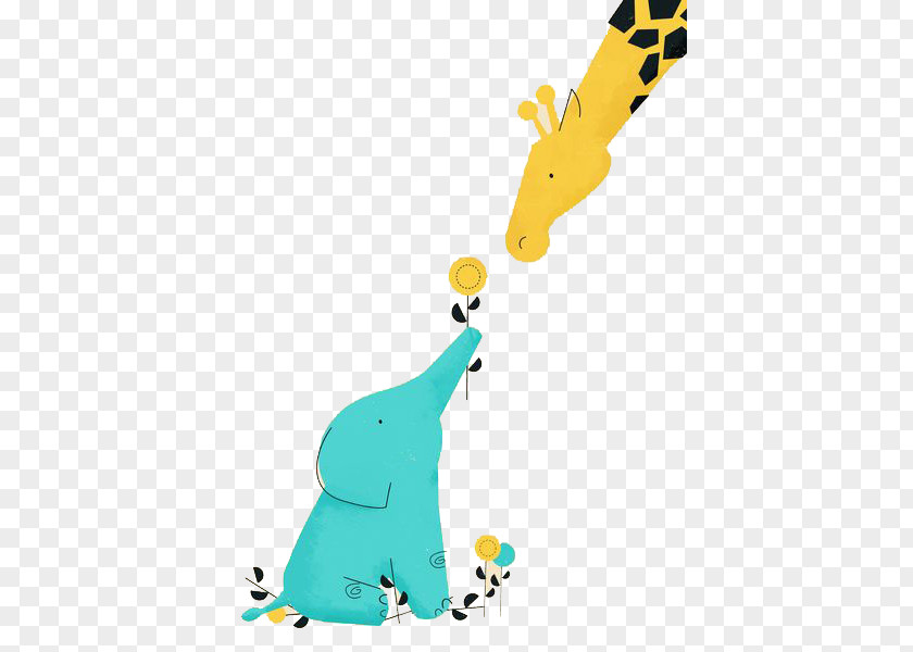 Cartoon Giraffe Elephant Painting Drawing Illustration PNG