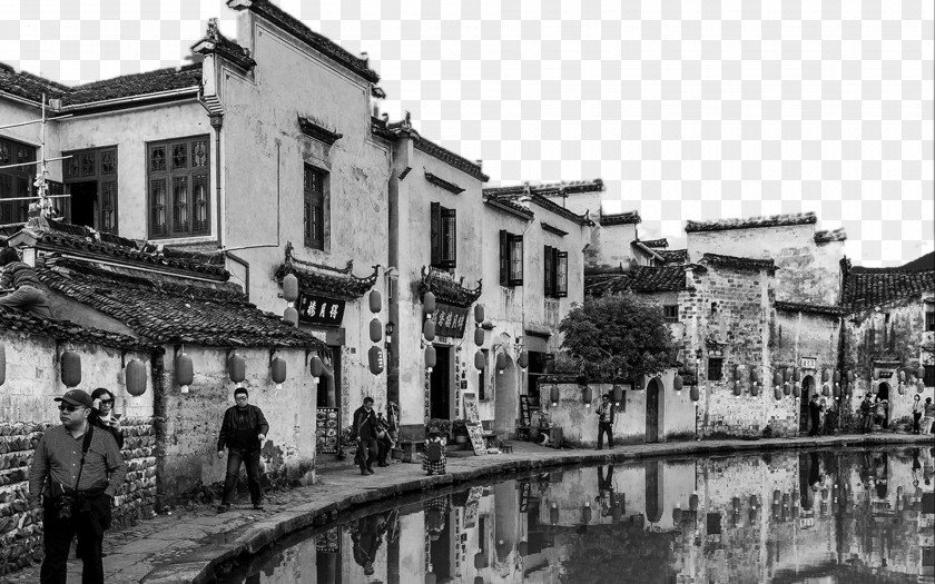 Hongcun Town Landscape Xidi Hongcunzhen Black And White Wallpaper PNG