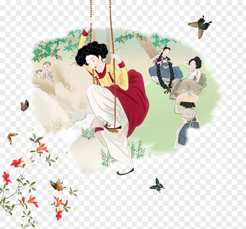 Ancient Swing Woman PNG