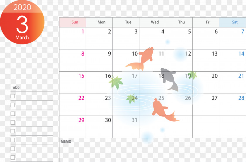 March 2020 Calendar Printable PNG