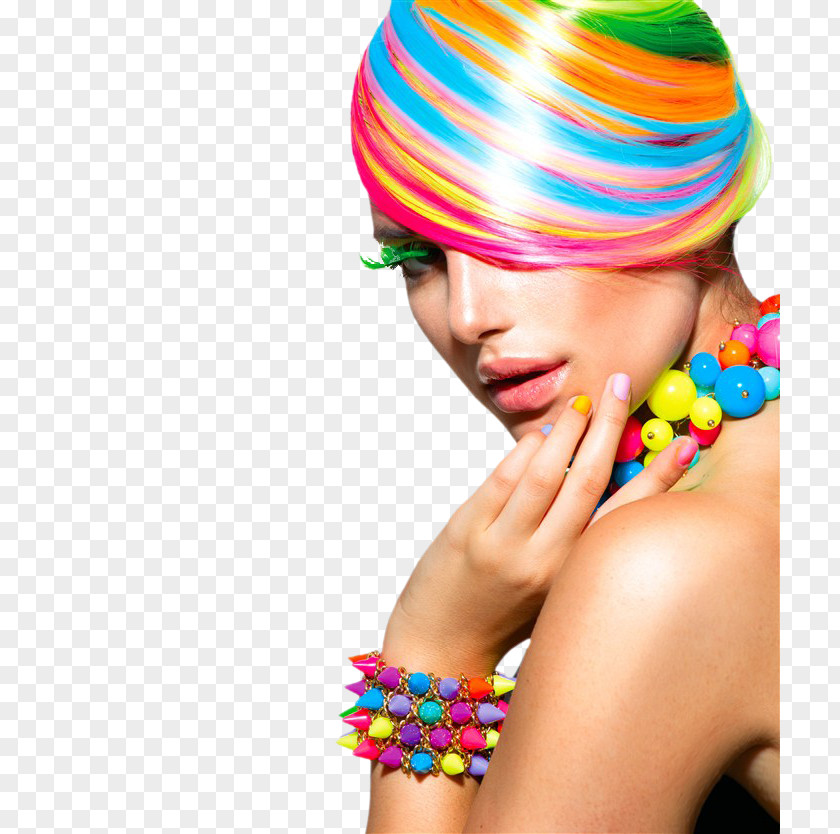 Cosmetics Color Beauty Parlour Hair PNG Hair, Sexy color beautiful s, woman with multicolored hair and accessories clipart PNG