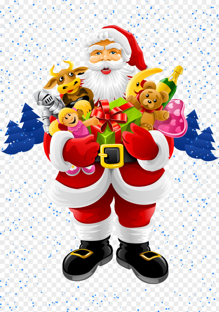 Vector Santa Claus Holding A Gift Christmas Greeting & Note Cards Clip Art PNG