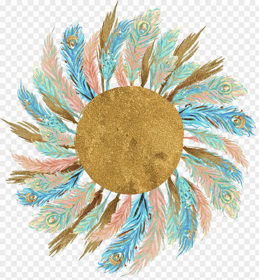 Golden Feather Wreath Material Clip Art PNG