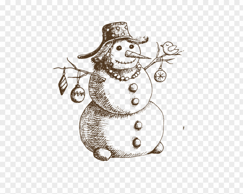 Hand Drawn Snowman Christmas Drawing Illustration PNG
