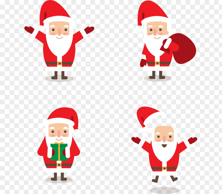 Four Santa Claus Christmas Ornament Gift PNG