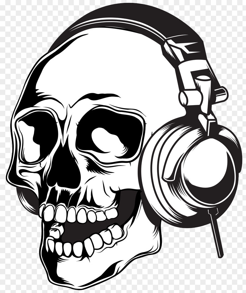Skeleton Wearing Headphones Skull Illustration PNG