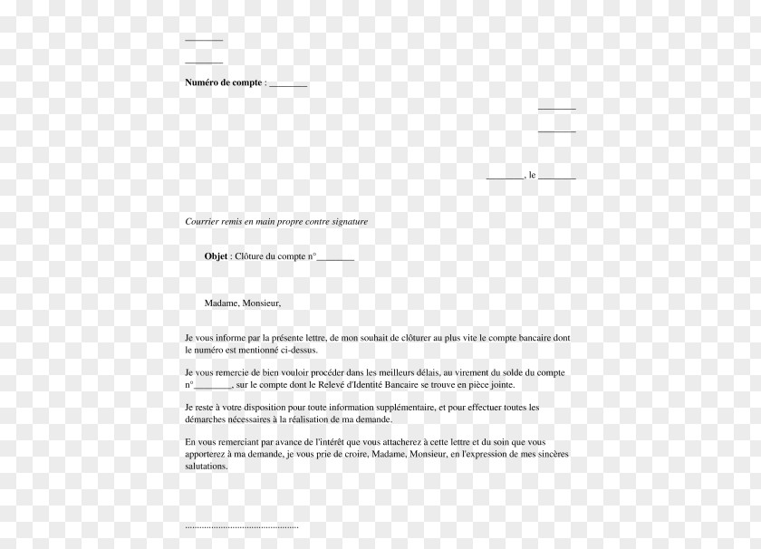 Bank Document Letter Droit Au Compte Account PNG