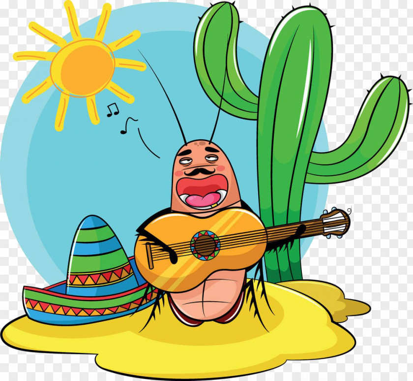Cartoon Insect Cactus Guitar Cockroach Mexican Cuisine Royalty-free Illustration PNG