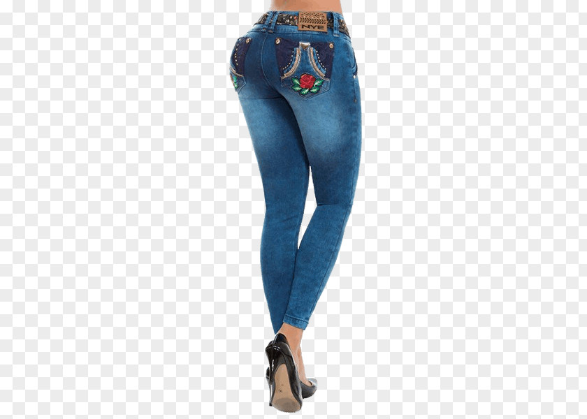 Brazilian Style Jeans Denim Waist Leggings Electric Blue PNG
