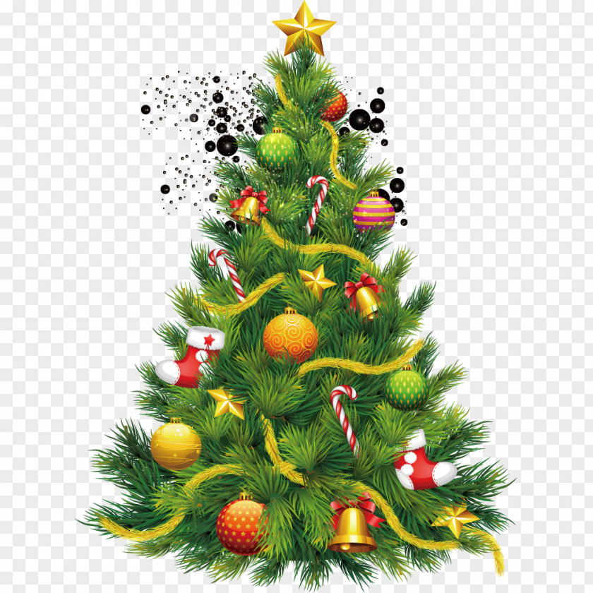 Colorful Christmas Tree Santa Claus Ornament Clip Art PNG