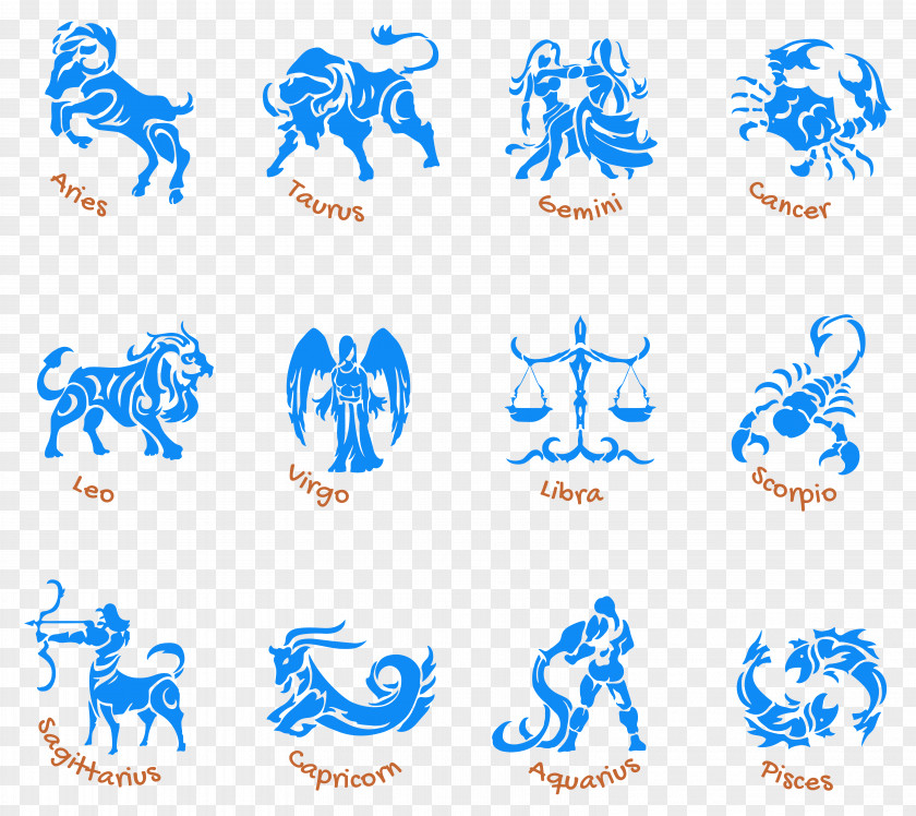 Transparent Blue Zodiac Signs Set Picture Text Clip Art PNG