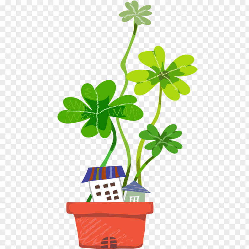 House Plant Love Vector Graphics Illustration Cartoon Image Four-leaf Clover PNG
