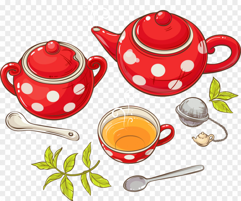 Vector Red Teapot Tea Green English Breakfast Matcha Strainer PNG