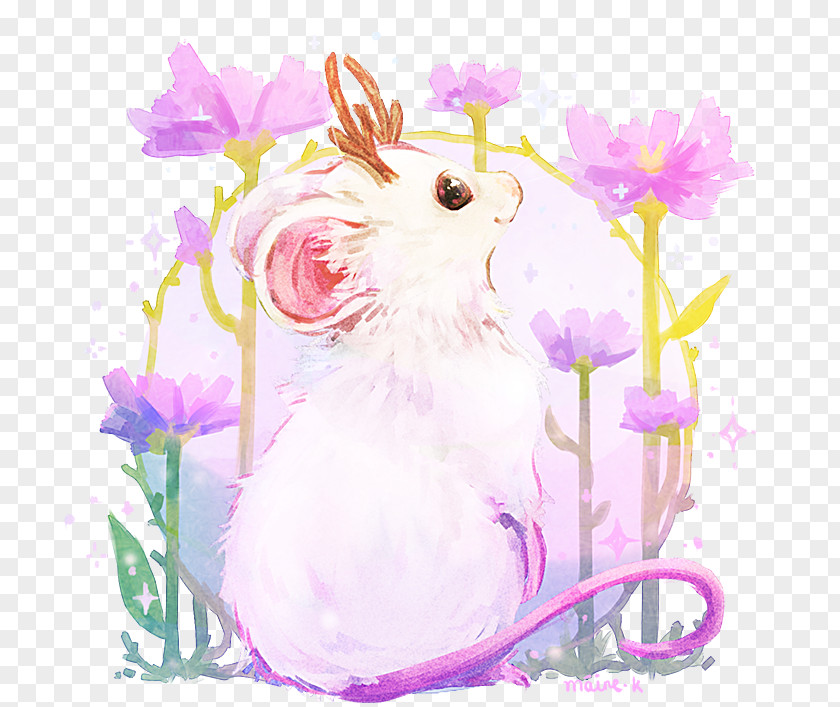 Watercolor Rabbit Easter Bunny Hare Flower Floral Design PNG