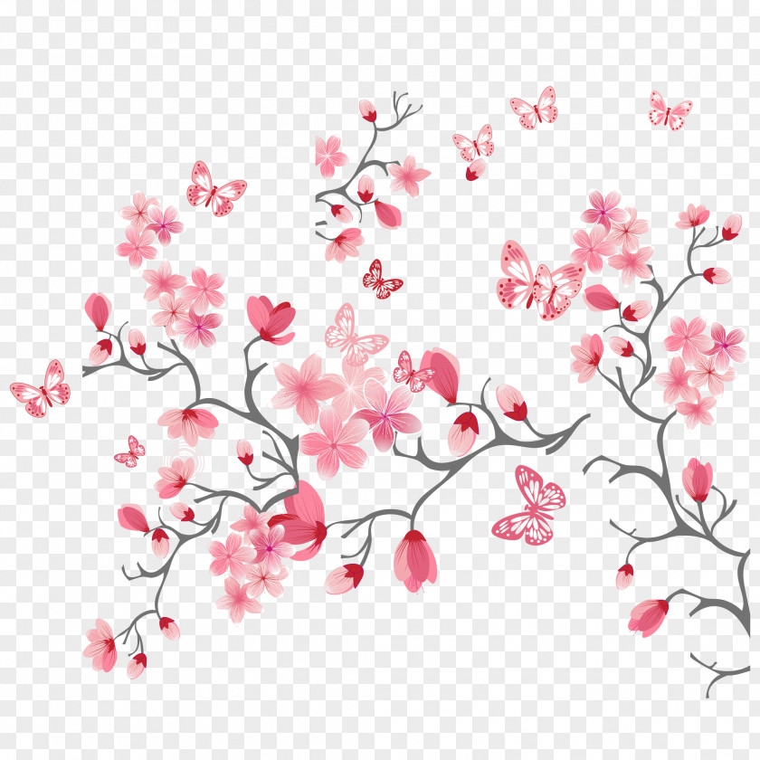 Pink And Peach Bud Vector Material Cherry Blossom Flower PNG