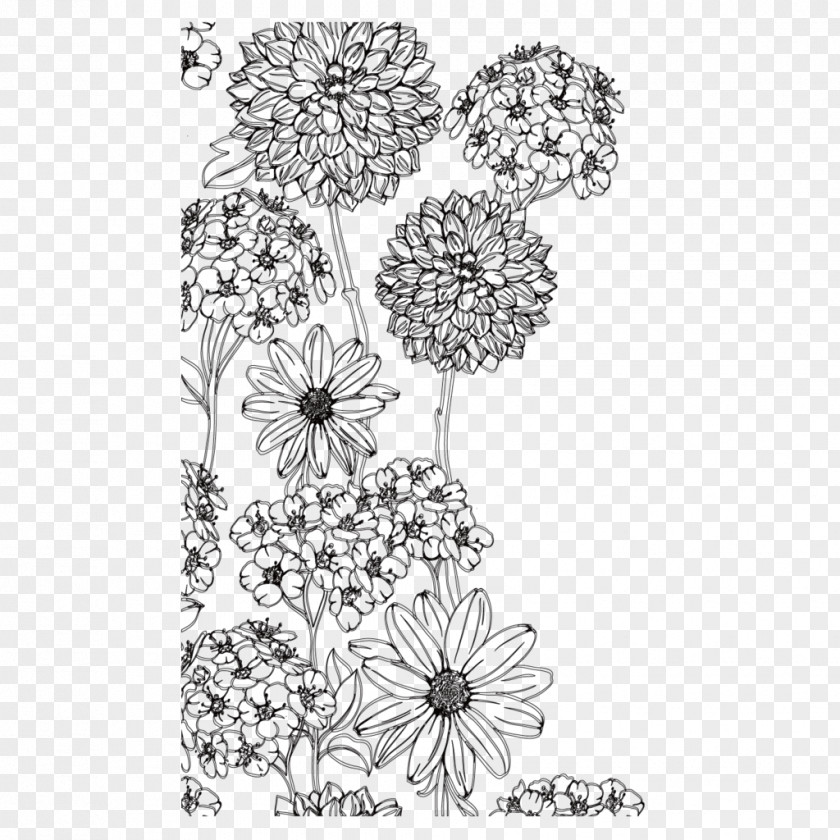 Painting Floral Design Black And White Flower Monochrome PNG