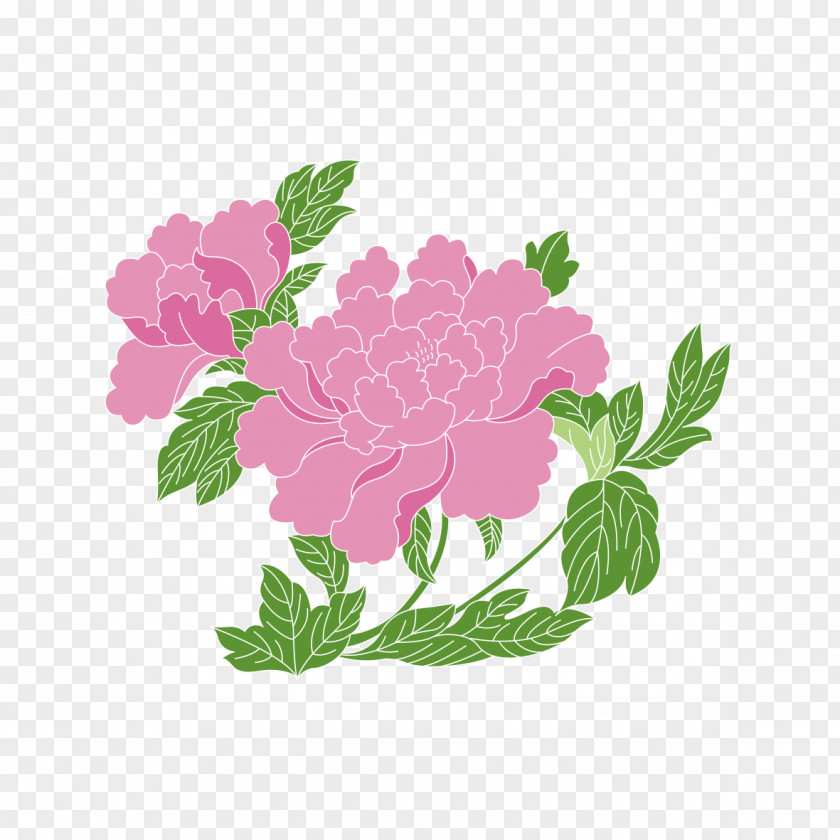 Rose Renderings Moutan Peony Motif Clip Art PNG