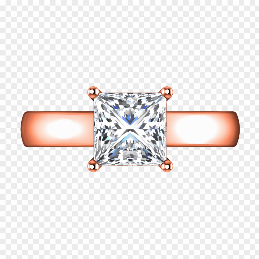 Solitaire Ring Engagement Diamond Princess Cut PNG