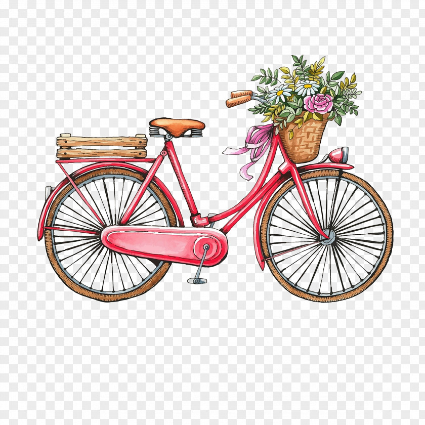 Romantic Hand-painted Bicycle Vintage Clothing Watercolor Painting PNG
