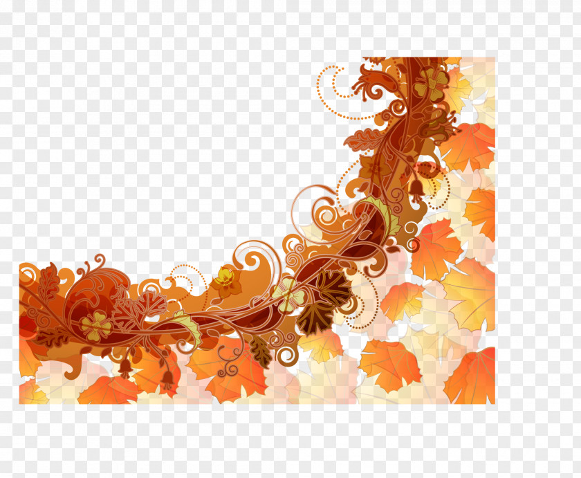 Vector Autumn Vines Flower Floral Design Abstract PNG