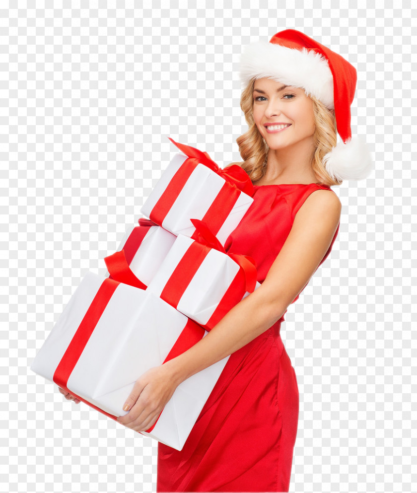 Woman Santa Claus Gift Christmas With A Hat PNG