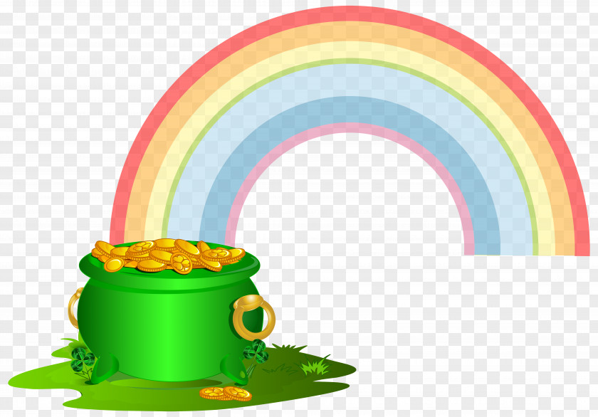 Green Pot Of Gold With Rainbow Clip Art Image PNG