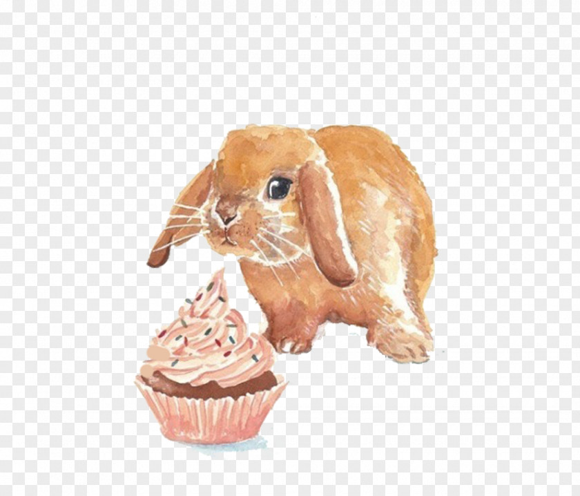 Cartoon Bunny Cake Watercolor Painting CatScat Illustration PNG