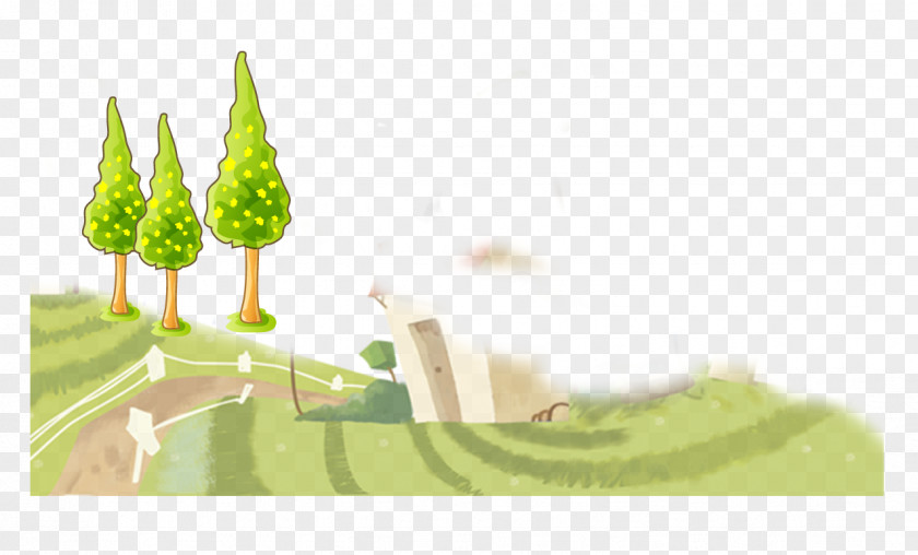 Cartoon Painted Grass Trees Drawing PNG