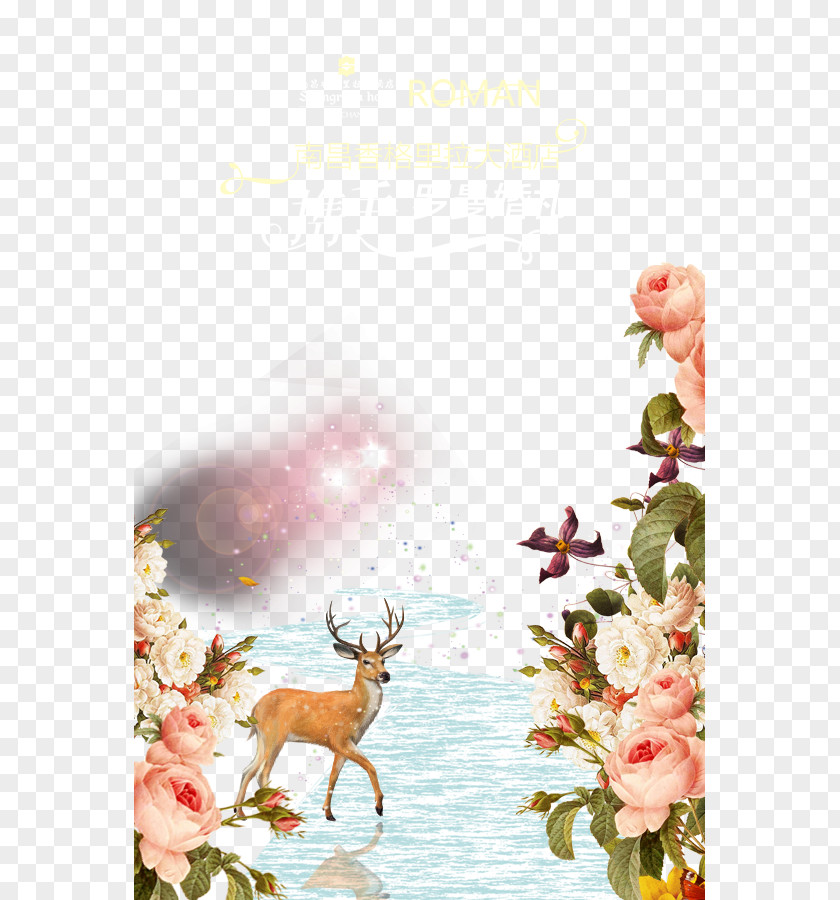 Elk Forest Beautiful Flowers Background Poster PNG