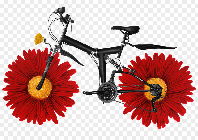 Creative Flowers Tire Bike Bicycle Collage Cycling Drawing Illustration PNG