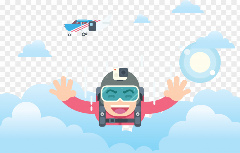 Parachuting From An Airplane Cartoon Illustration PNG