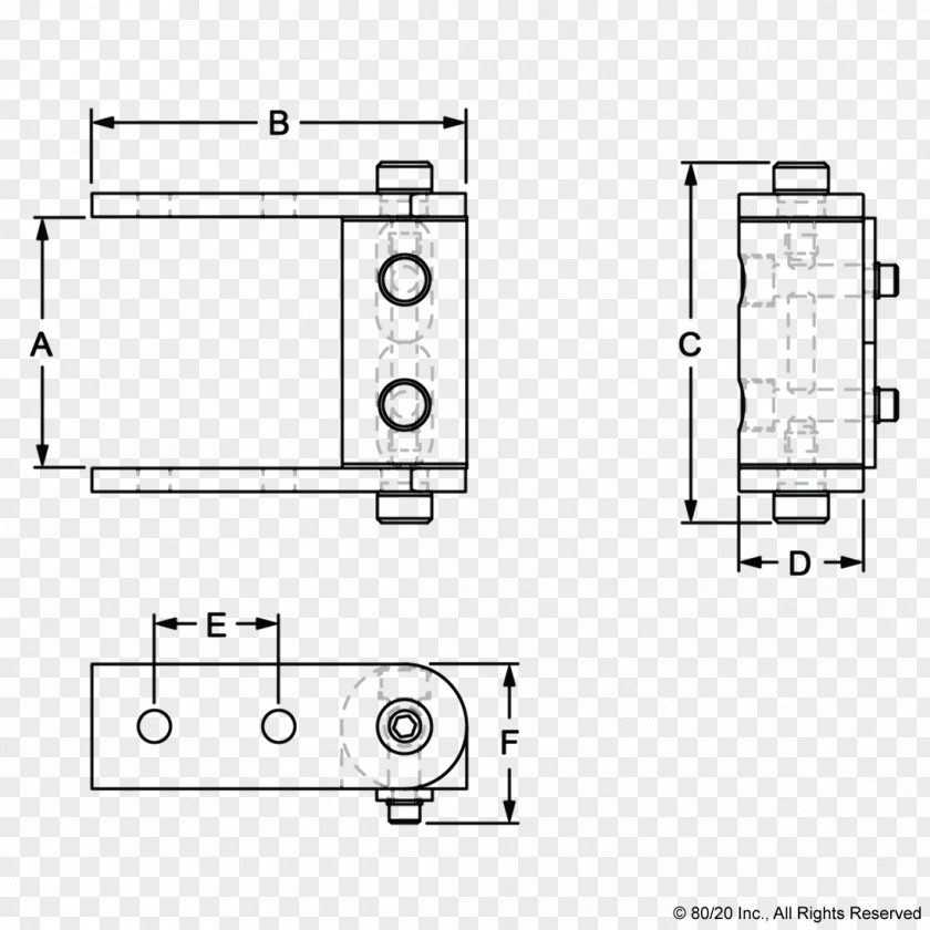 Angle Right 80/20 Perpendicular Technical Drawing PNG