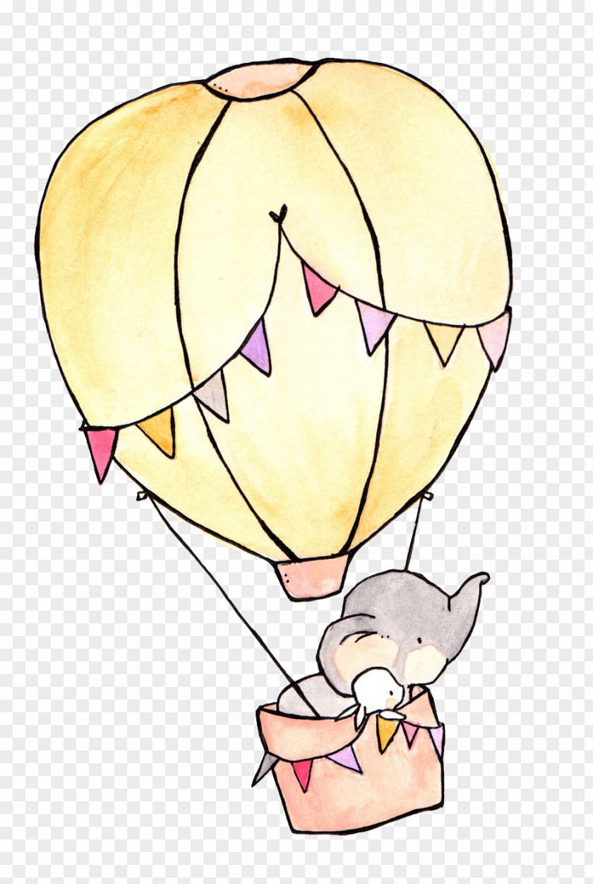 Hot Air Balloon Drawing Elephant Rabbit Art Illustration PNG