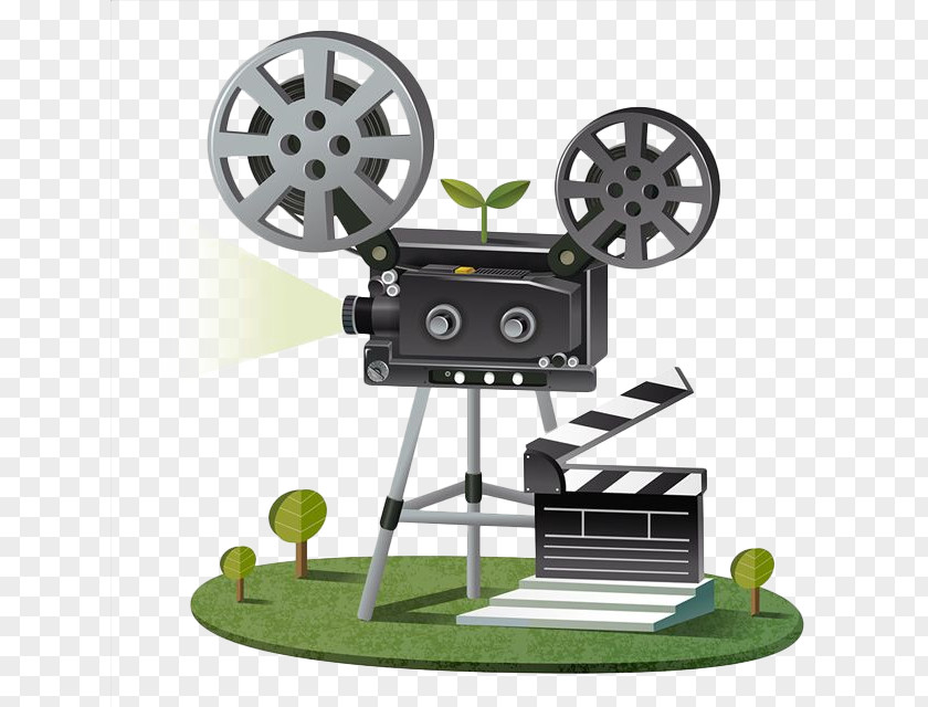 Retro Lawn Projector And Log Card Photographic Film Clapperboard Movie Illustration PNG