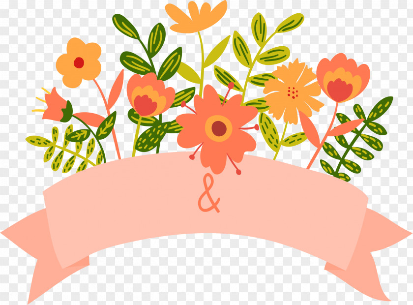 Cartoon Floral Wedding Invitation Banner PNG