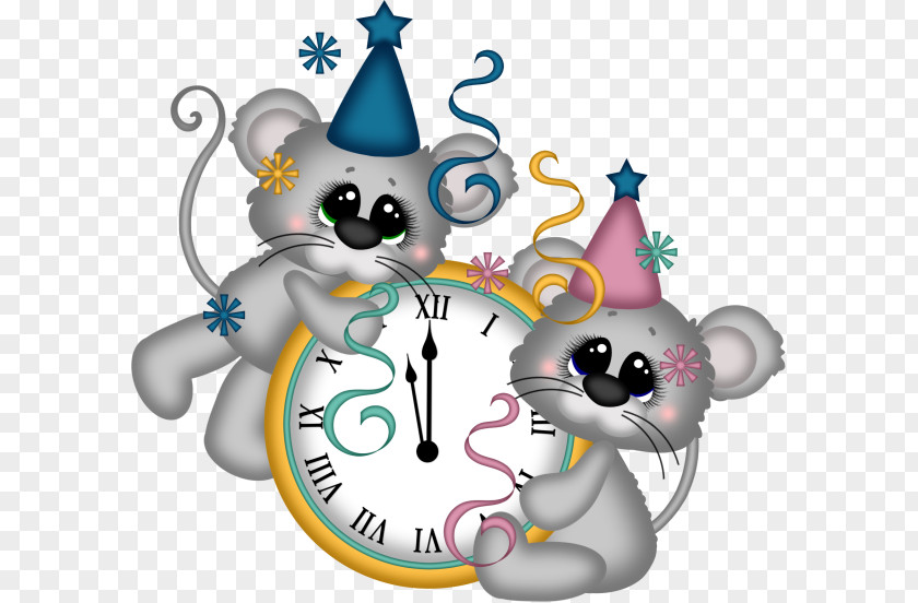 Decorative Clock Cartoon Mouse New Years Eve Day Clip Art PNG