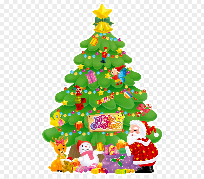 Cartoon Christmas Tree Santa Claus Card Decoration PNG