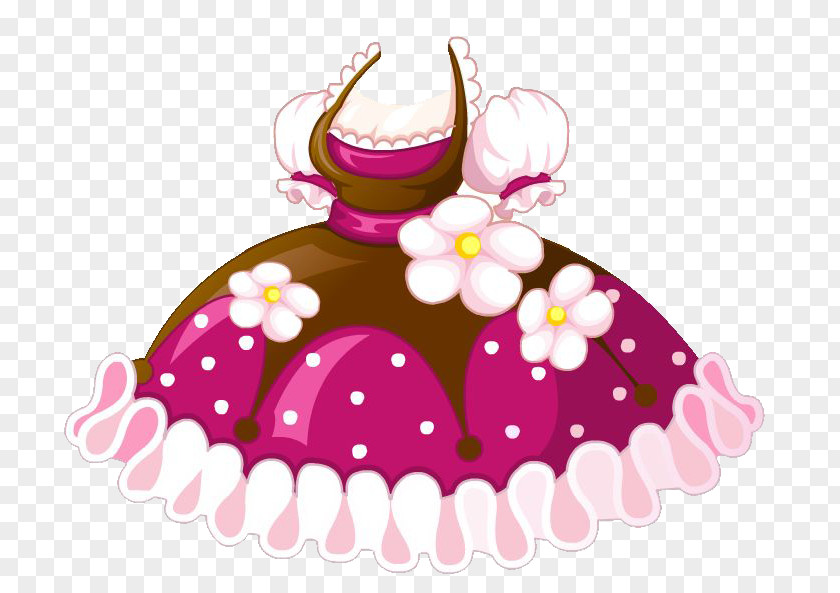 Pink Princess Pompon Skirt Polka Dot Dress Clip Art PNG