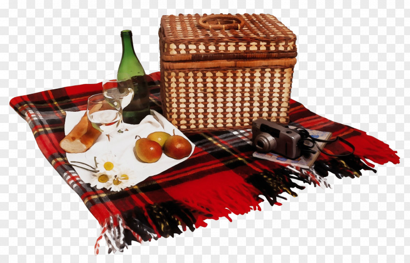 Picnic Basket Tartan Textile Table PNG