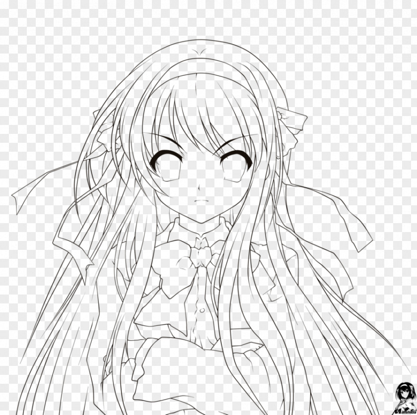 Long Hair Line Art Drawing Painting Sketch PNG